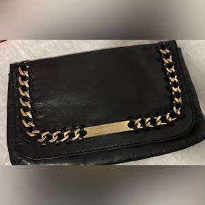 Michael Kors Black Leather Chain-Trimmed Clutch